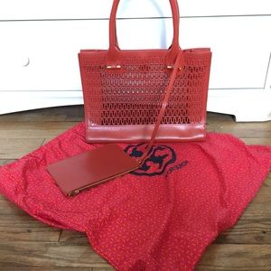 Red Tory Burch small tote bag with change purse
